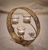 Big Filigree Floral Wheel with  Glass T Lights and Butterflies